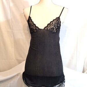 NWT Nightie Teddie Sexy Black White Stripe Adult Lingerie Lace Thong Set Medium